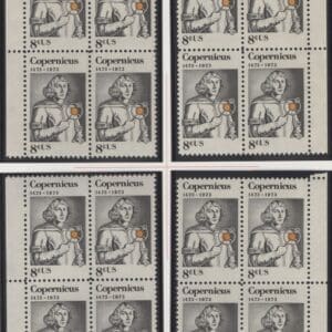 Scott# 1488 "COPERNICUS-POLISH ASTRONOMER" MNH MATCHED PLATE BLOCK (4) SET P# 34112