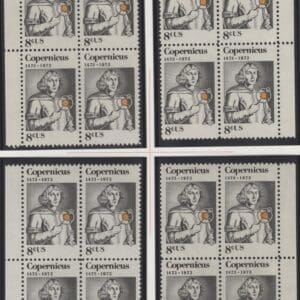 Scott# 1488 "COPERNICUS-POLISH ASTRONOMER" MNH MATCHED PLATE BLOCK (4) SET P# 34114