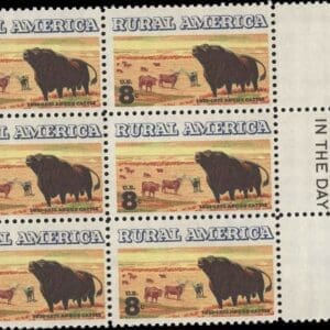Scott# 1504 "RURAL AMERICA - ANGUS CATTLE" MAIL EARLY BLOCK (6) MNH