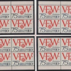 Scott# 1525 "VFW ANNIVERSARY" MATCHED PLATE BLOCK SET (4) P# 34891
