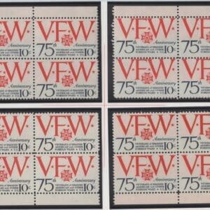 Scott# 1525 "VFW ANNIVERSARY" MATCHED PLATE BLOCK SET (4) P# 34985