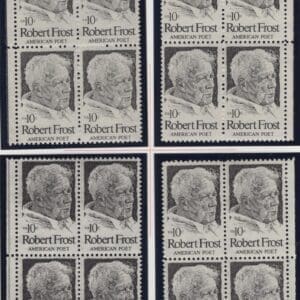 Scott# 1526 "ROBERT FROST" MNH MATCHED PLATE BLOCK (4) SET, P# 34922