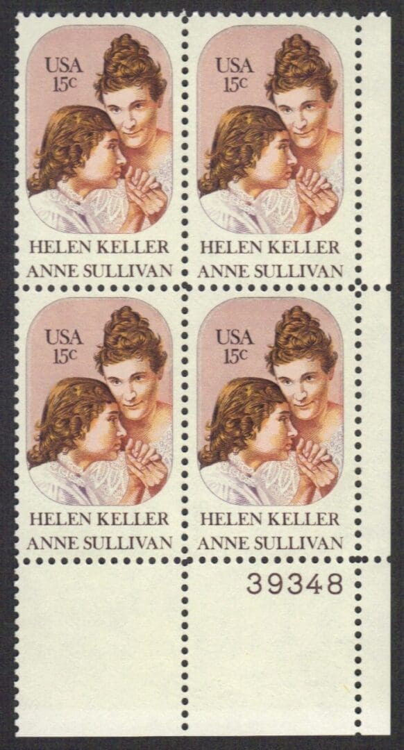 Scott# 1824 "HELEN KELLER & ANNE SULLIVAN" PLATE BLOCK (4) MNH