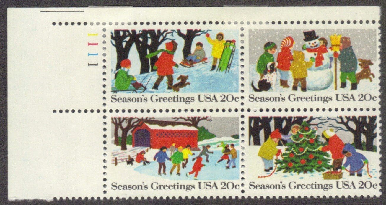 Scott# 2027-30 "CHRISTMAS FUN" SE-TENANT PLATE BLOCK (4) MINT