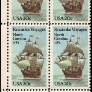 Scott# 2093 "ROANOKE VOYAGES" ZIP BLOCK (4) MNH, NICELY CENTERED