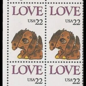 Scott# 2202 "LOVE - PUPPY" ZIP BLOCK (4) MNH, NICELY CENTERED