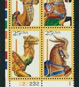 Scott# 2390-93 "CAROUSEL ANIMALS" PLATE BLOCK (4) MNH