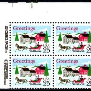 Scott# 2400 "SLEIGH & VILLAGE SCENE" ZIP BLOCK (4) MNH