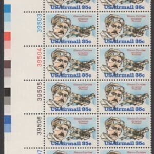 Scott# C100 “GLENN CURTISS – AVIATION PIONEER” MNH PLATE BLOCK (12)