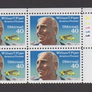 Scott# C129 "WILLIAM T PIPER-AVIATOR" PLATE BLOCK (4) MNH