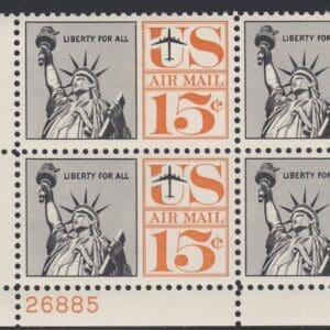 Scott# C63 "STATUE of LIBERTY" PLATE BLOCK (4) MNH, NICELY CENTERED