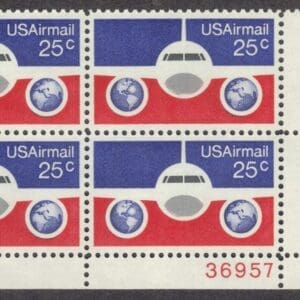 Scott# C89 "PLANE, GLOBES & FLAG" PLATE BLOCK (4) MNH
