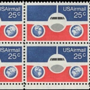 Scott# C89 "PLANE, GLOBES & FLAG" ZIP BLOCK (4) MNH