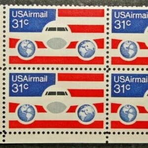 Scott# C90 "PLANE & GLOBES WITH US FLAG" ZIP BLOCK (4) MNH