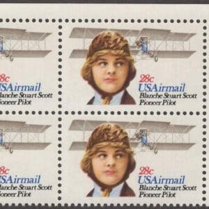 Scott# C99 "BLANCHE STUART SCOTT - PILOT" ZIP BLOCK (4) MNH