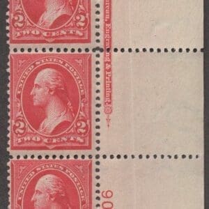 Scott# 279B MNH BEP IMPRINT PLATE #905 WIDE MARGIN STRIP OF (3)