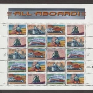 Scott# 3333-37 "FAMOUS TRAINS" FULL SHEET (20) WITH HEADER, MNH