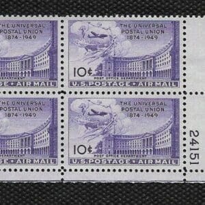 Scott# C42 "UPU" MNH PLATE BLOCK (4) NICELY CENTERED