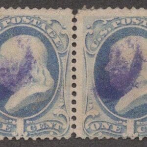 Scottt# 182 "FRANKLIN" USED BANKNOTE PAIR WITH VIOLET CANCELS