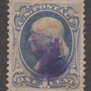 Scottt# 182 "FRANKLIN" USED BANKNOTE,VIOLET CANCEL, WELL CENTERED