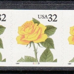 Scott# 3054 "YELLOW ROSE" 1997 DATE PNC (5) # 2233 S/A