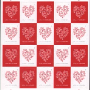 Scott# 4955-56b "FOR EVER HEARTS" UNFOLDED BOOKLET PANE (20)