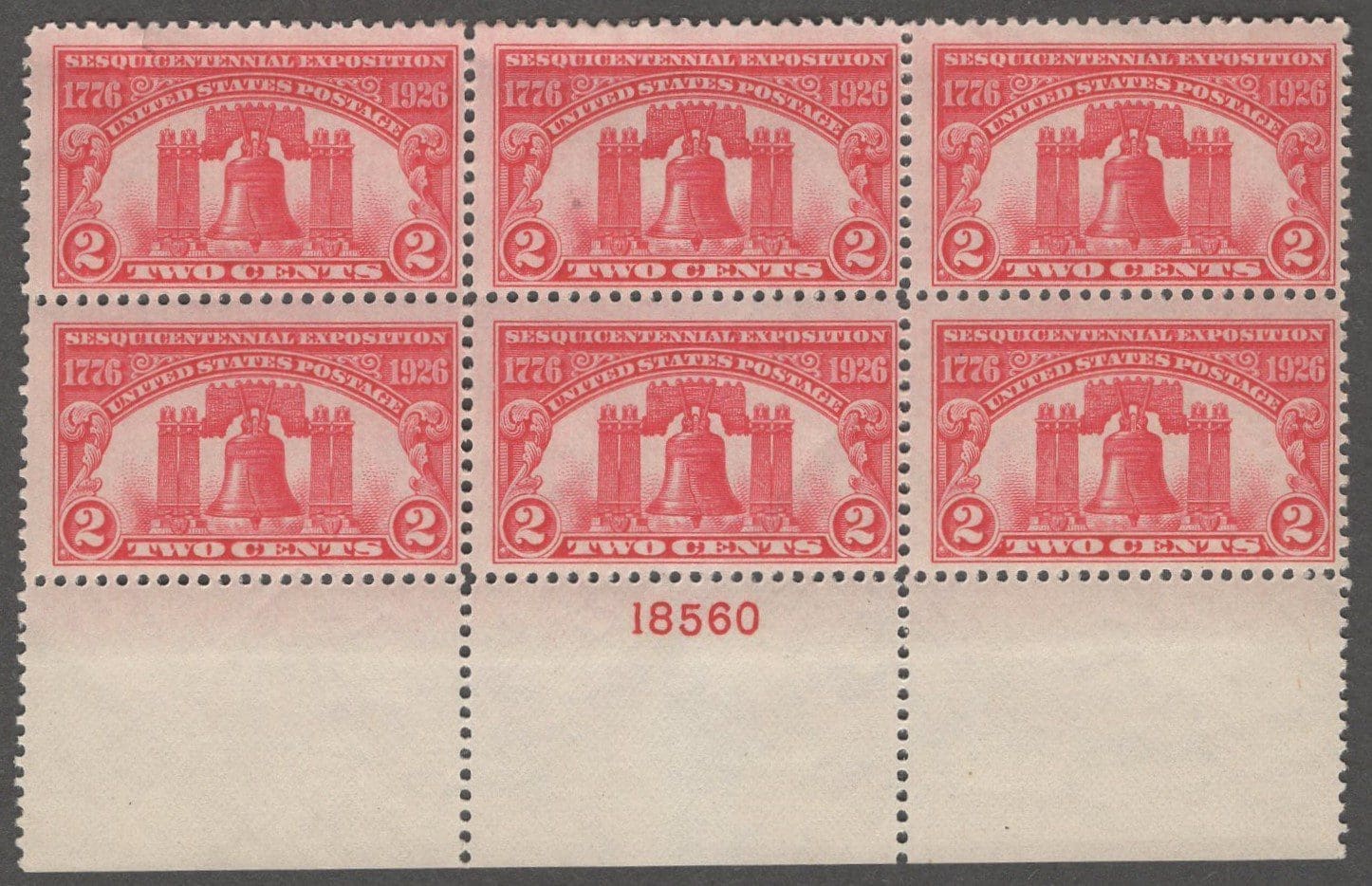 Scott# 627 "LIBERTY BELL" MNH PLATE BLOCK (6) * SEE DETAILS *