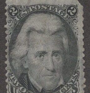Scott# 73 "BLACK JACK" USED LITELY CANCELLED, MISSING CORNER "B"