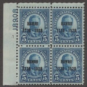 Scott# 648 "HAWAII OVERPRINT" MNH PLATE BLOCK (4) NICELY CENTERED