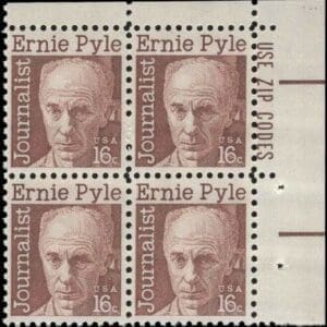Scott# 1398 "ERNEST T PYLE - JOURNALIST" ZIP BLOCK (4) MNH
