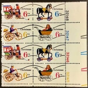 Scott# 1415a-18a CHRISTMAS TOYS PRECANCEL PLATE BLOCK (8) MNH