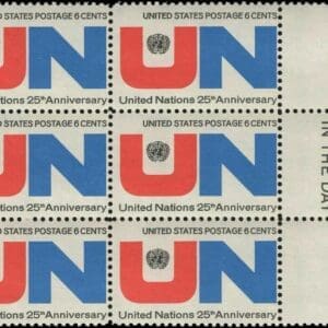 Scott# 1419 "UNITED NATIONS" MAIL EARLY BLOCK (6) MNH