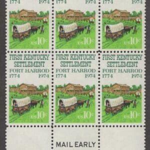 Scott# 1542 "FORT HARROD-1st KENTUCKY SETTLEMENT" MAIL EARLY BLOCK (6) MNH