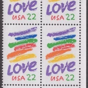Scott# 2143 "LOVE CRAYON" ZIP BLOCK (4) MNH, NICELY CENTERED
