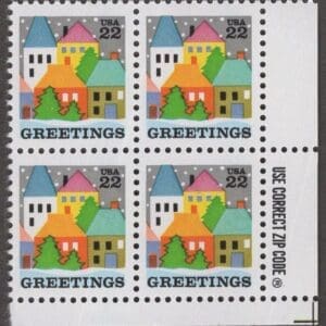 Scott# 2245 "CHRISTMAS VILLAGE" ZIP BLOCK MNH, NICELY CENTERED