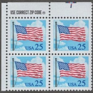 Scott# 2278 "FLAG & CLOUDS" ZIP BLOCK (4) MNH, NICELY CENTERED