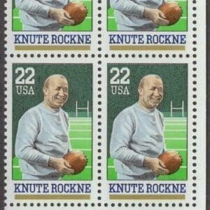 Scott# 2376 "KNUTE ROCKNE - FOOTBALL COACH" ZIP BLOCK (4) MNH