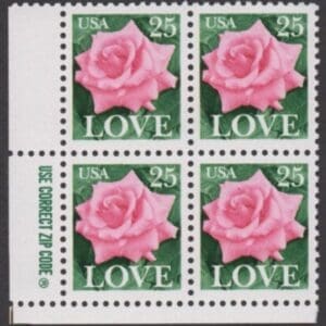 Scott# 2378 "LOVE-PINK ROSE" MNH ZIP BLOCK (4) NICELY CENTERED