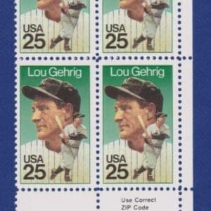 Scott# 2417 "LOU GEHRIG - N.Y. YANKEE" ZIP BLOCK (4) MNH