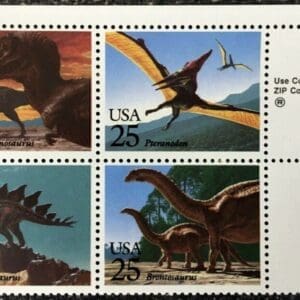 Scott# 2422-25 "DINOSAURS" ZIP BLOCK (4) MNH, NICELY CENTERED