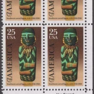 Scott# 2426 "SOUTHWEST CARVED FIGURE" ZIP BLOCK (4) NICELY CENTERED