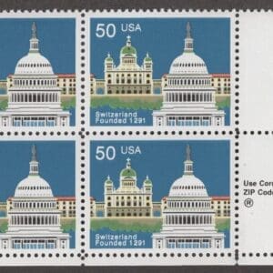 Scott# 2532 "SWITZERLAND 700th ANNIVERSARY" MNH ZIP BLOCK (4)