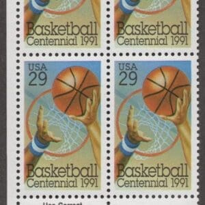 Scott# 2560 "BASKET BALL CENTENNIAL" ZIP BLOCK (4) MNH