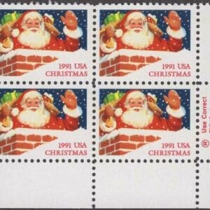 Scott# 2579 "SANTA IN THE CHIMNEY" ZIP BLOCK (4) MNH