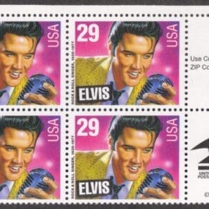 Scott# 2721 "ELVIS PRESLEY" ZIP BLOCK (4) MNH, NICELY CENTERED