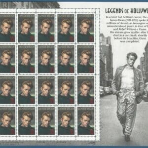 Scott# 3082 "JAMES DEAN" FULL SHEET (20) WITH SIDE PANEL, MNH