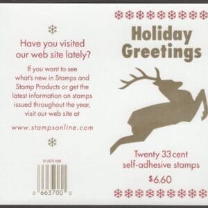 Scott# 3363a 3360-63 "REINDEER" UNFOLDED BOOKLET PANE (20) MNH - Image 2