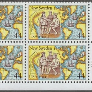 Scott# C117 "NEW SWEDEN-350 YEAR ANNIVERSARY" MNH ZIP BLOCK (4)