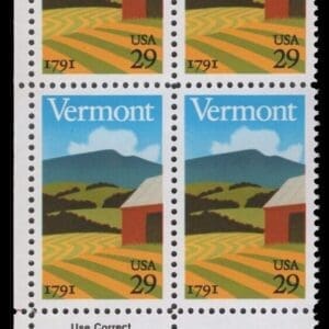 Scott# 2533 VERMONT STATEHOOD ZIP BLOCK MNH (4) NICELY CENTERED