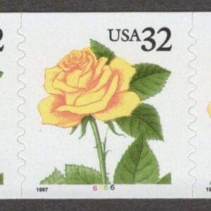 Scott# 3054 "YELLOW ROSE" 1997 DATE S/A PNC (5) PLATE # 6666